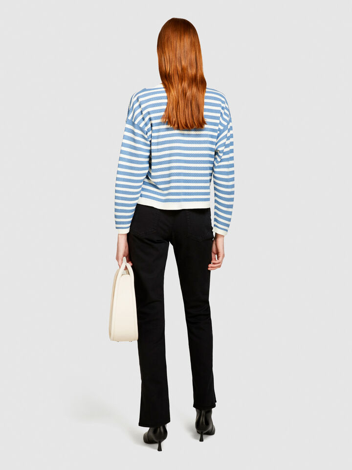 Sweater with two-tone stripes - women's boat neck sweaters - Blue | Sisley image number 3